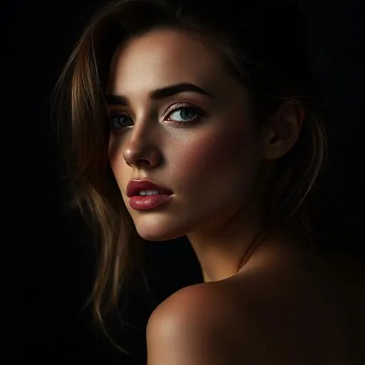 Retrato de mulher com luz dramática sobre fundo escuro, criado com IA